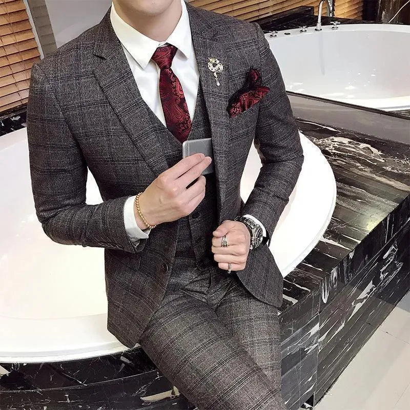 Office Ready Plaid Three Piece Suit - Plaid Suit - LeStyleParfait