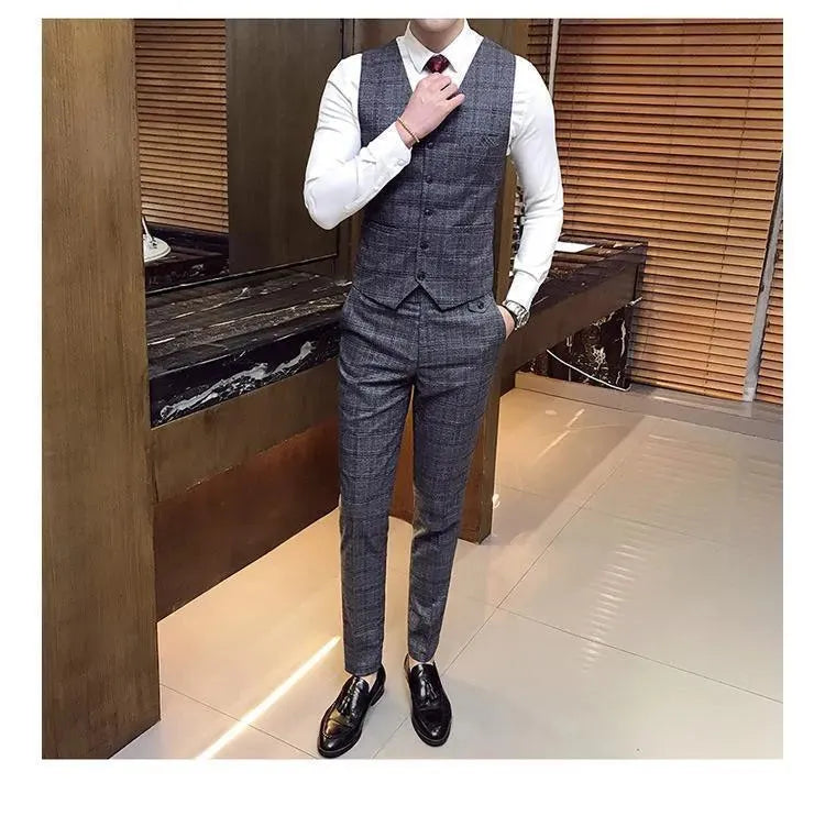 Office Ready Plaid Three Piece Suit - Plaid Suit - LeStyleParfait