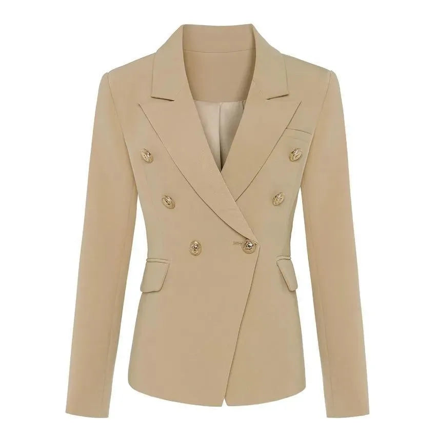 On Duty Khaki Blazer Women - Casual - Plain-Solid - Double-Breasted Blazer - LeStyleParfait