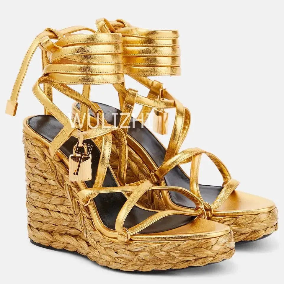Open Toe Long Strap Wedge Sandals - Wedge Shoes - LeStyleParfait