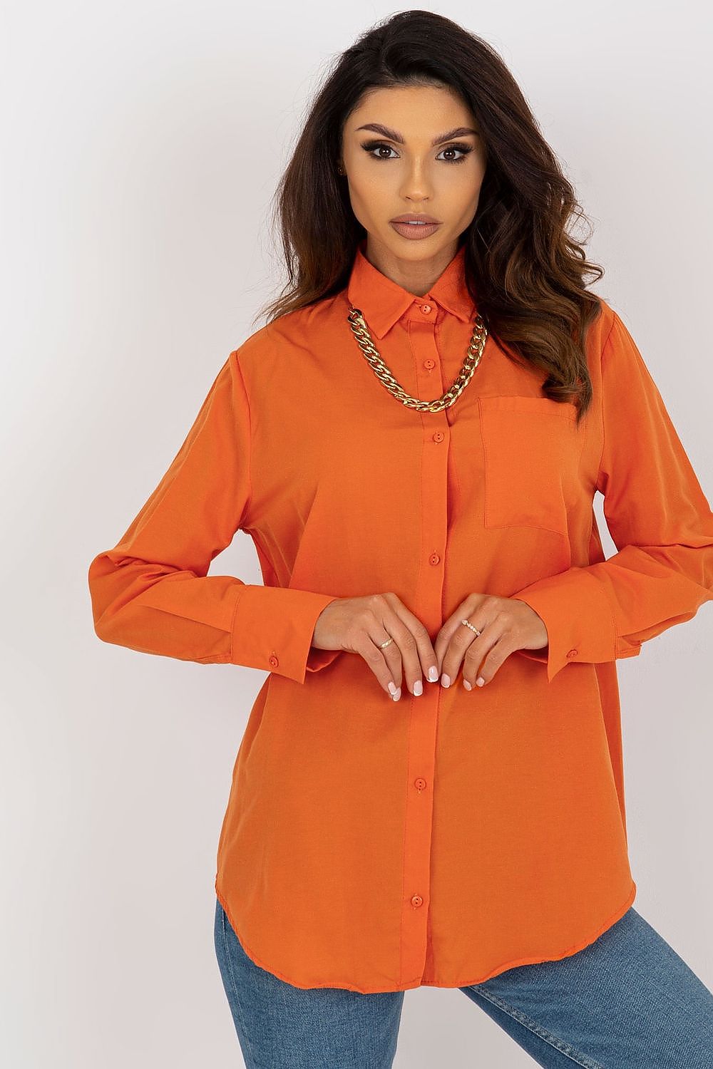 Orange Casual Button Pocket Shirt-Women's Shirts-LeStyleParfait