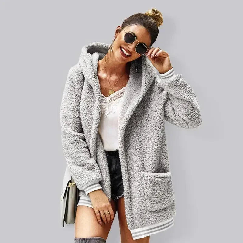 Oversized Hooded Woolen Women’s Coat - Coat - LeStyleParfait
