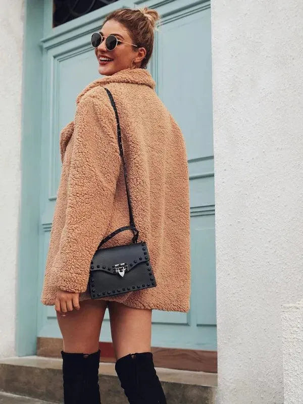 Oversized V-Neck Women Shearling Coat - Shearling Coat - LeStyleParfait