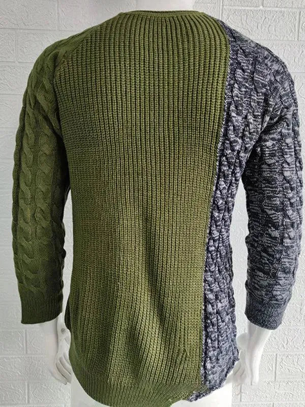 Patchwork Round Neck Pullover Men Sweater - Pullover Sweater - LeStyleParfait