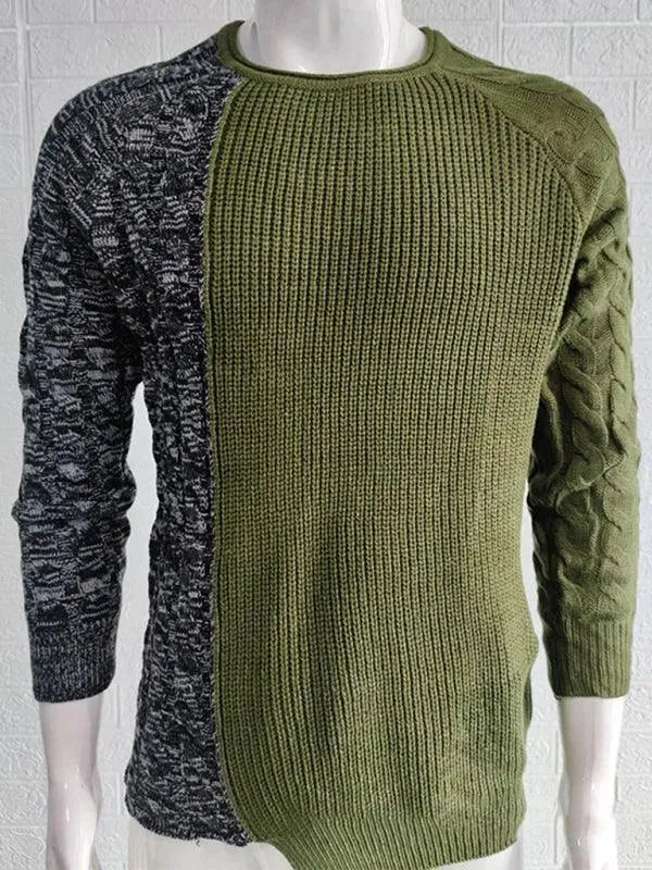 Patchwork Round Neck Pullover Men Sweater - Pullover Sweater - LeStyleParfait