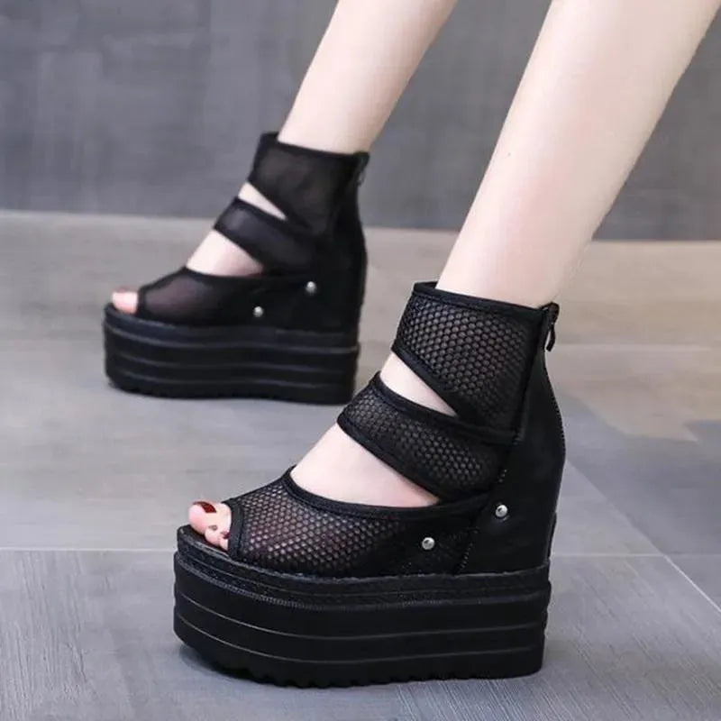 Peep Toe Ankle Wedge Shoes - Wedge Shoes - LeStyleParfait