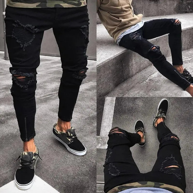 Pencil Ripped Jeans Pants For Men - Men's Jeans - LeStyleParfait