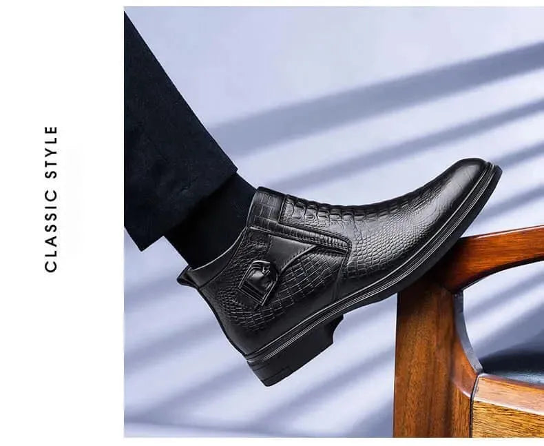 Philippe - Alligator Pattern Leather Ankle Boots - Boots - LeStyleParfait