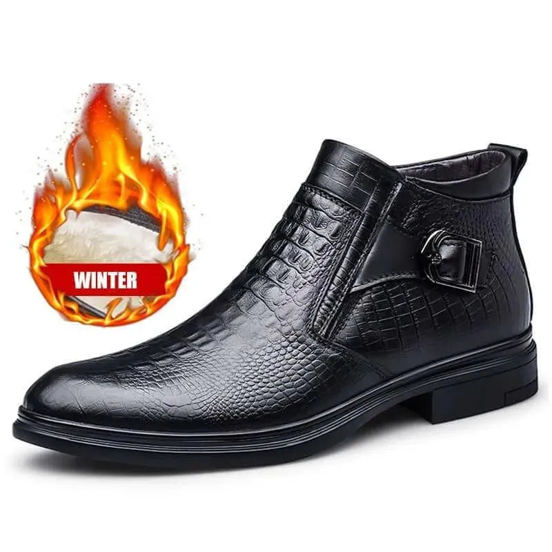 Philippe - Alligator Pattern Leather Ankle Boots - Boots - LeStyleParfait