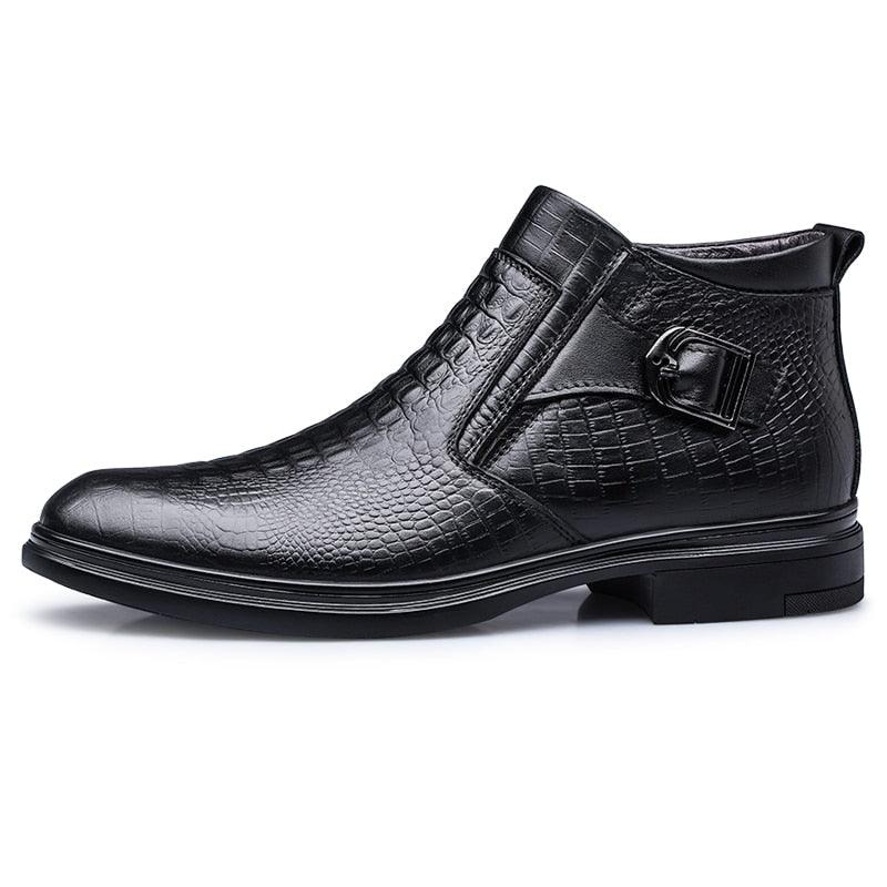 ''Philippe'' - Alligator Pattern Leather Ankle Boots - Shoes - LeStyleParfait Kenya