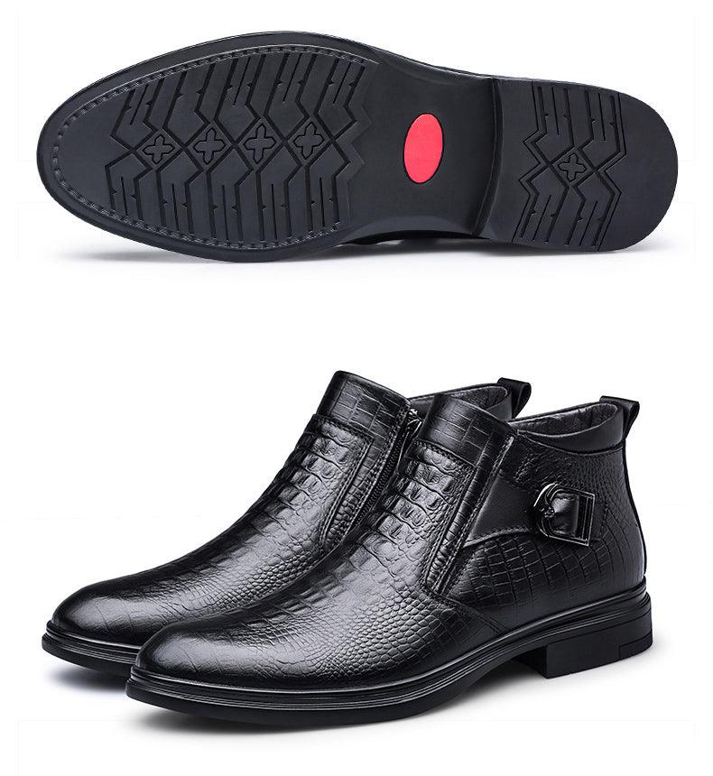 ''Philippe'' - Alligator Pattern Leather Ankle Boots - Shoes - LeStyleParfait Kenya