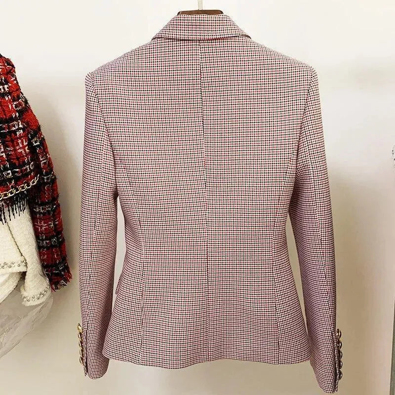 Pink Houndstooth Blazer Women - Formal-Business - Plaid - Double-Breasted Blazer - LeStyleParfait
