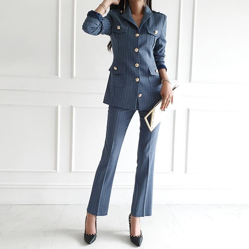 Pinstripe Multi-Pockets Women's Suit - Suit - LeStyleParfait Kenya