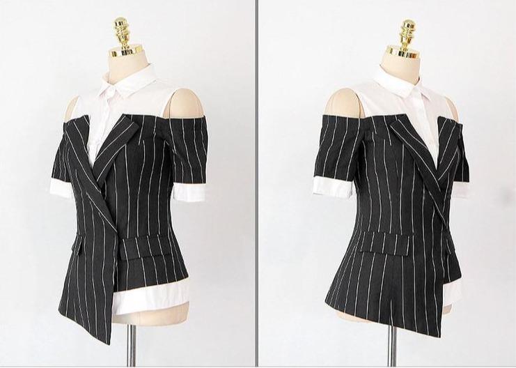 Pinstriped Black-White Women's Suit - Suit - LeStyleParfait Kenya