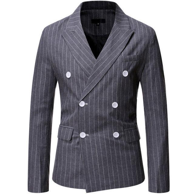 Pinstriped Double-Breasted Blazer - Coat - LeStyleParfait Kenya
