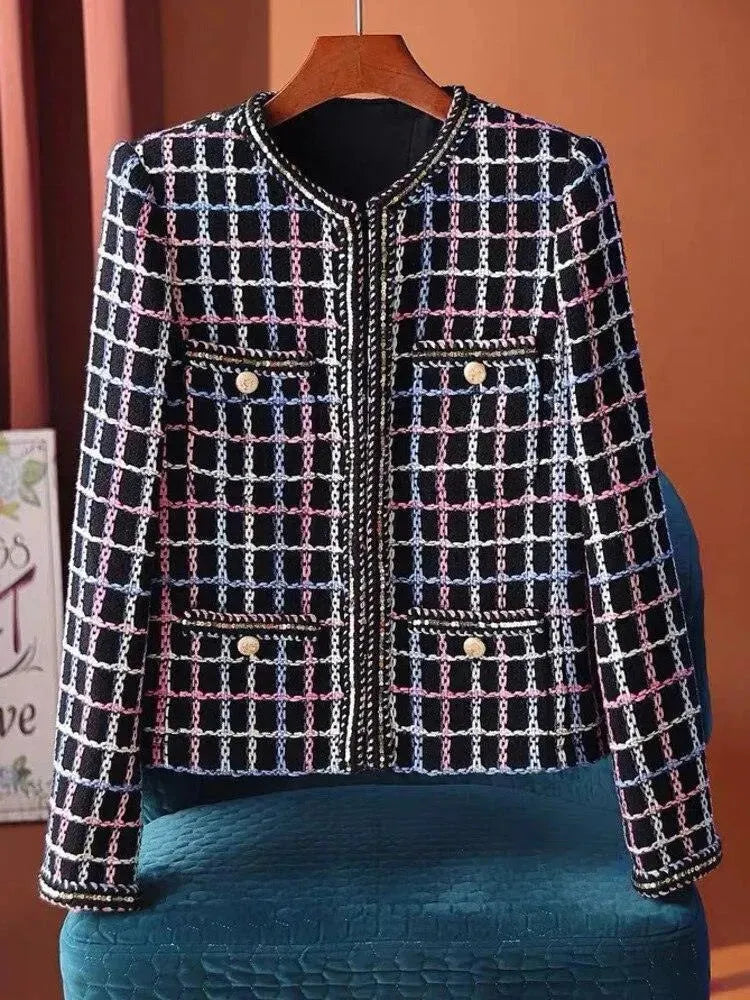 Plaid Casual Tweed Jacket Women - Tweed Blazer - LeStyleParfait