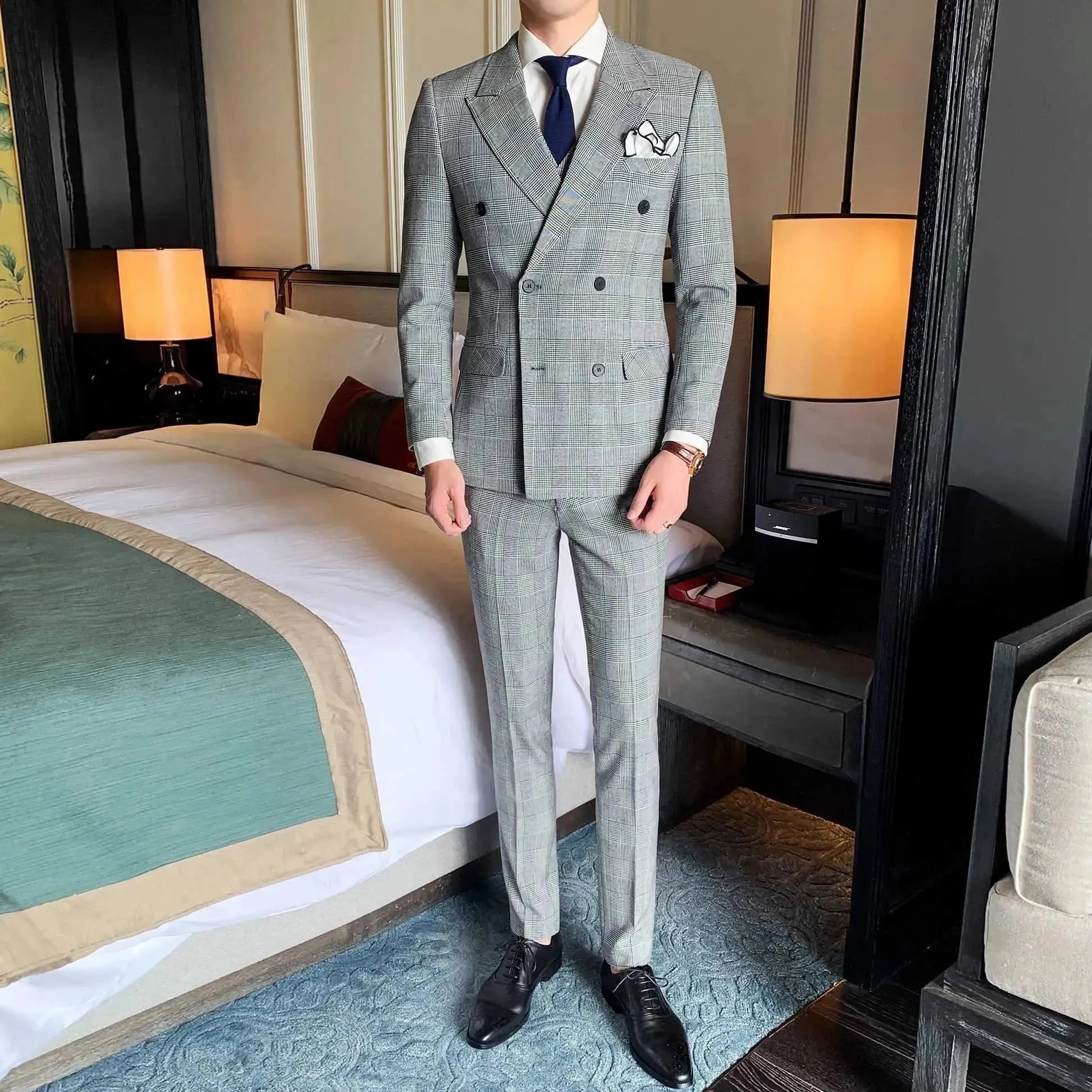 Plaid Double Breasted Three Piece Suit - Plaid Suit - LeStyleParfait