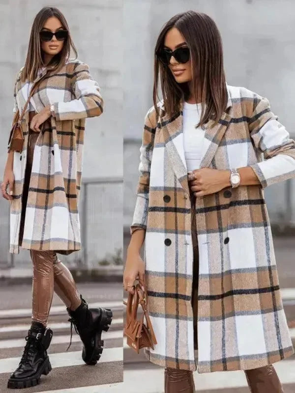 Plaid Double-Breasted Women Coat - Coat - LeStyleParfait