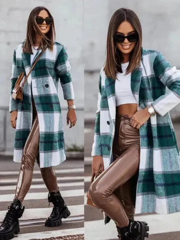 Plaid Double-Breasted Women Coat - Coat - LeStyleParfait