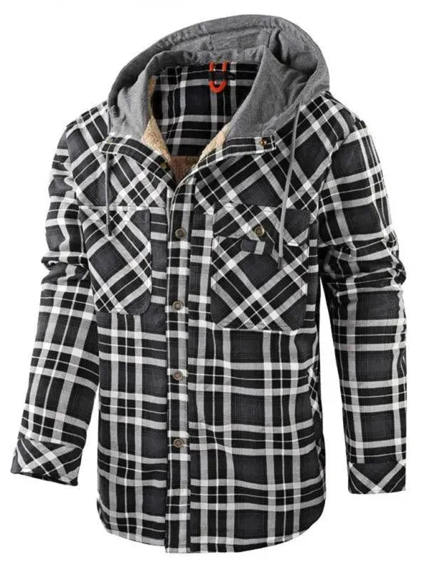 Plaid Fleece Hooded Men Flannel Shirt - Flannel Shirt - LeStyleParfait