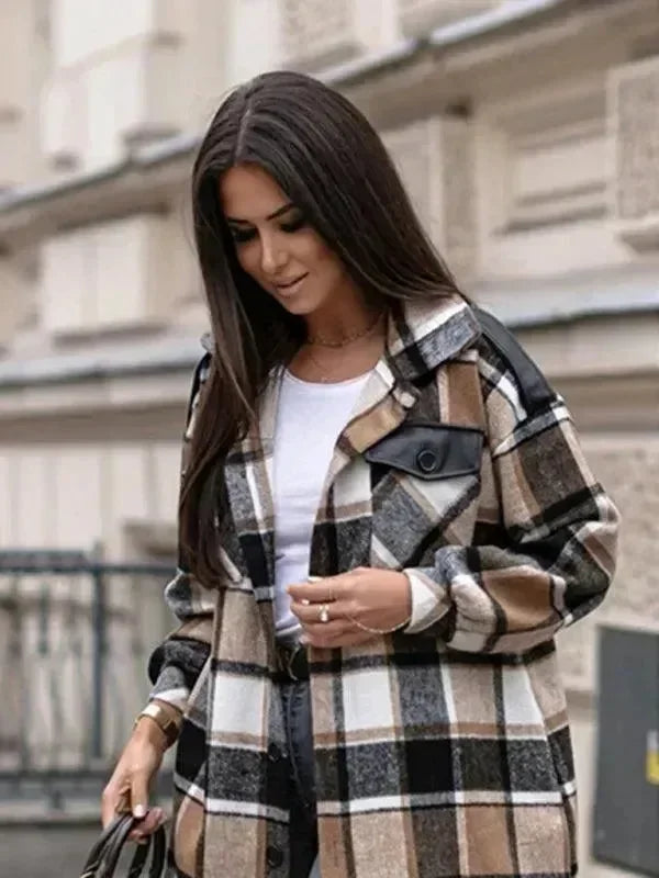 Plaid Shirt Jacket Women-Jacket-LeStyleParfait