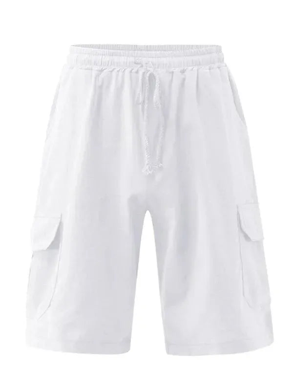 Men Linen Cargo Shorts Cat Print - Shorts - LeStyleParfait