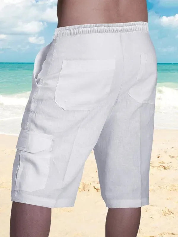 Men Linen Cargo Shorts Cat Print - Shorts - LeStyleParfait