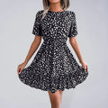 A-line,a-line dress,casual,casual dress,cotton,cotton dress,fit & flare dress,flared,flowy,flowy dress,Flowy fit,ladies Ruffled waist,Lightweight,mini,mini hem dress,playful dress,polka dot,polka dot dress,Quick drying mini dress,round,round neckline dress,ruffled,ruffles,short sleeve,short sleeve dress,slip-on,slip-on dress,summer,summer dress,Wrinkle-resistant-LeStyleParfait