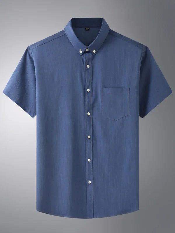Plus Size Short Sleeve Denim Shirt-Men Shirts-LeStyleParfait