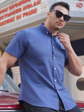 Plus Size Short Sleeve Denim Shirt-Men Shirts-LeStyleParfait