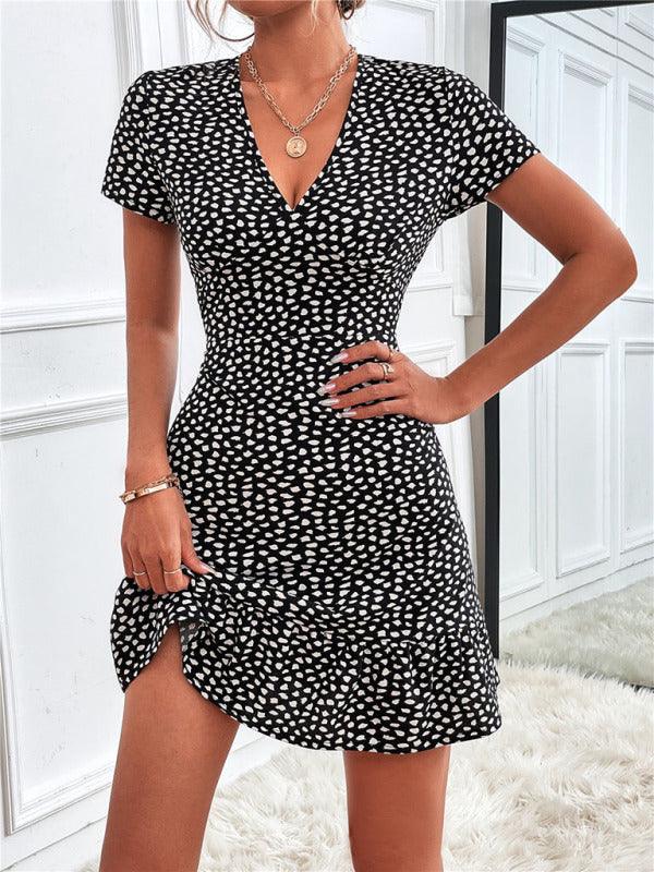 Printed Short Sleeve Mini Day Dress - Mini Dress - LeStyleParfait Kenya