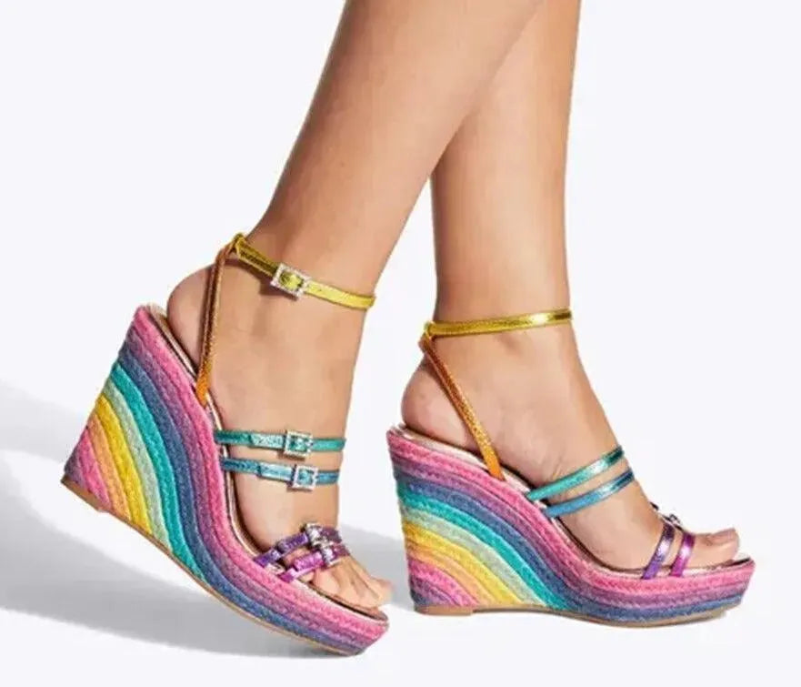 Rainbow Wedge Sandals Shoes - Wedge Shoes - LeStyleParfait