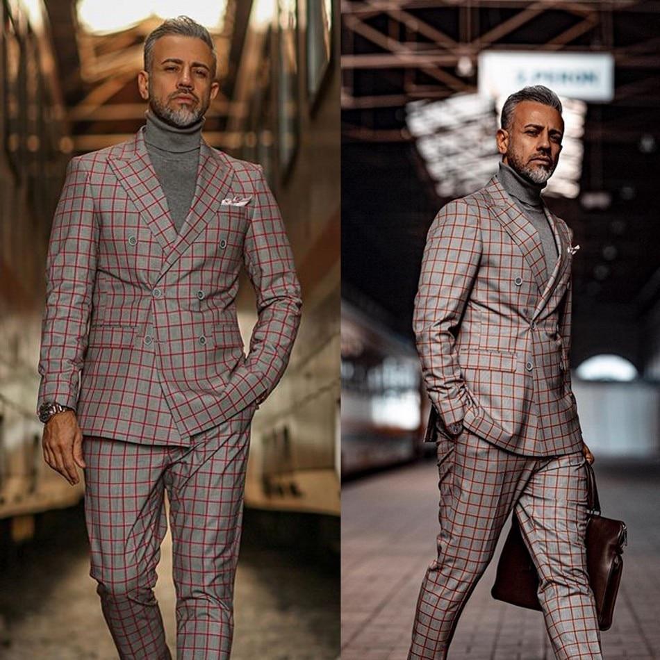 Red Plaid Double-Breasted 2-Piece Suit For Men - Suit - LeStyleParfait Kenya