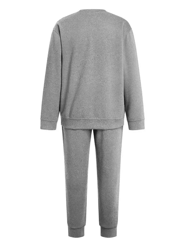 Relaxed Casual Crewneck Jogger Two-Piece Set - Solid Jogger Two-Piece Set - LeStyleParfait