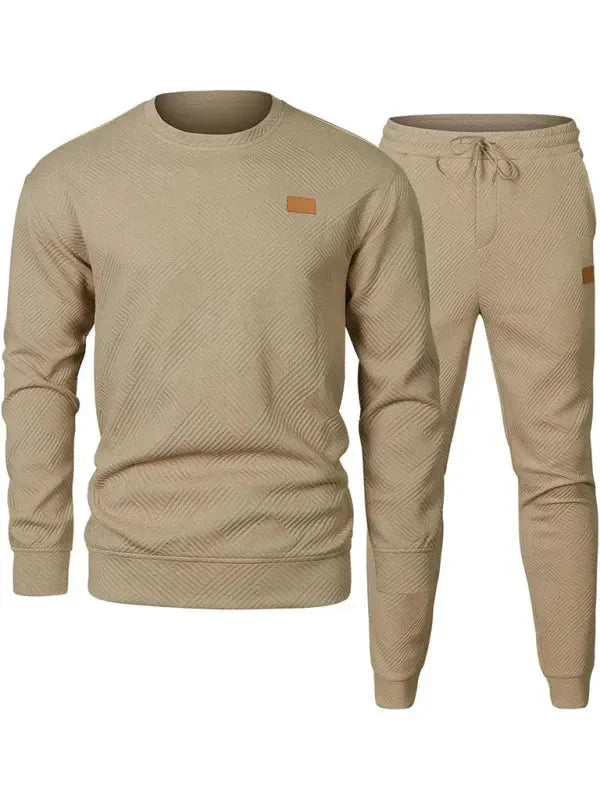 Relaxed Casual Crewneck Jogger Two-Piece Set - Solid Jogger Two-Piece Set - LeStyleParfait