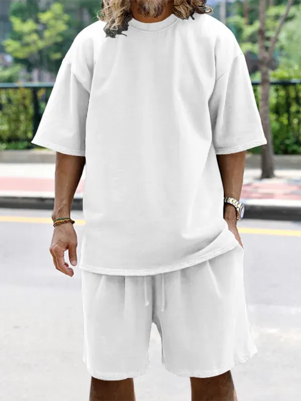 Relaxed Casual Solid Shorts Two-Piece Set - Solid Casual Shorts Two-Piece Set - LeStyleParfait