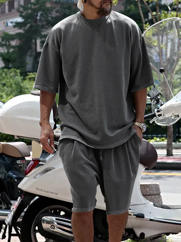 Relaxed Casual Solid Shorts Two-Piece Set - Solid Casual Shorts Two-Piece Set - LeStyleParfait