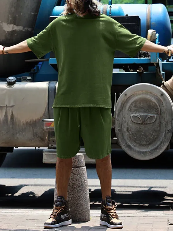 Relaxed Casual Solid Shorts Two-Piece Set - Solid Casual Shorts Two-Piece Set - LeStyleParfait