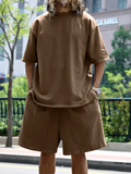 Relaxed Casual Solid Shorts Two-Piece Set - Solid Casual Shorts Two-Piece Set - LeStyleParfait