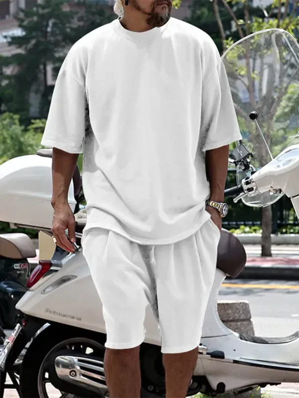 Relaxed Casual Solid Shorts Two-Piece Set - Solid Casual Shorts Two-Piece Set - LeStyleParfait