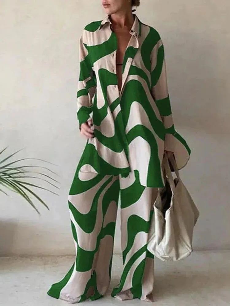 Relaxed Two-Piece Geometric Trouser Set - Geometric Trouser Set - LeStyleParfait