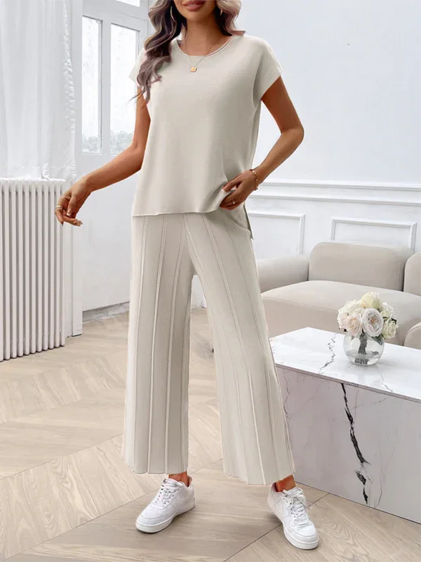 Relaxed Women Casual Beige Two-Piece Set - Casual Two-Piece Set - LeStyleParfait
