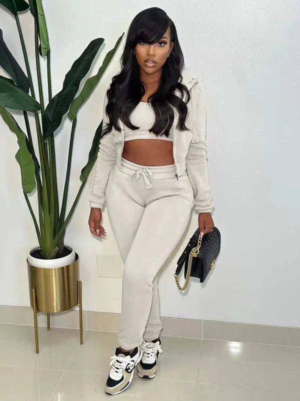 Women Casual Hoodie Lounge Three-Piece Set Crewneck Long Sleeve Relaxed Fit Polyester Fall | LeStyleParfait