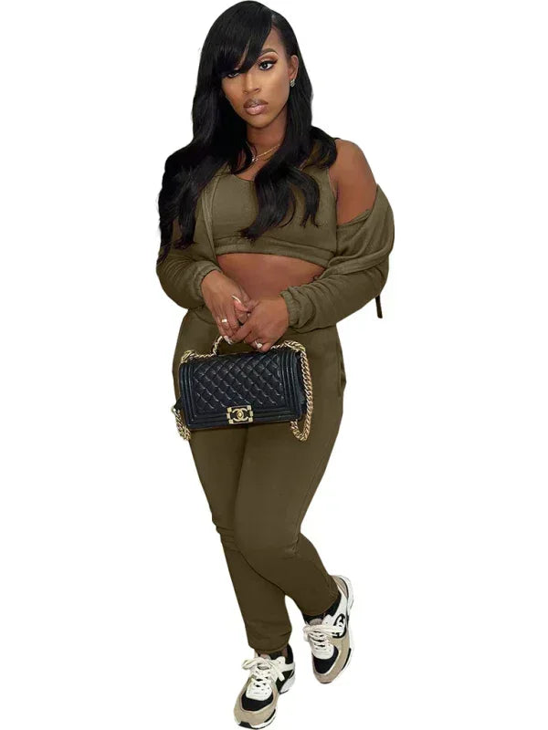 Women Casual Hoodie Lounge Three-Piece Set Crewneck Long Sleeve Relaxed Fit Polyester Fall | LeStyleParfait
