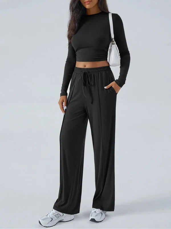Relaxed Women Casual Jersey Two-Piece Set - Casual Pants Set - LeStyleParfait