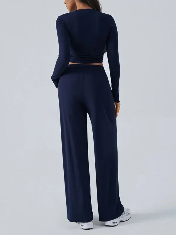 Relaxed Women Casual Jersey Two-Piece Set - Casual Pants Set - LeStyleParfait
