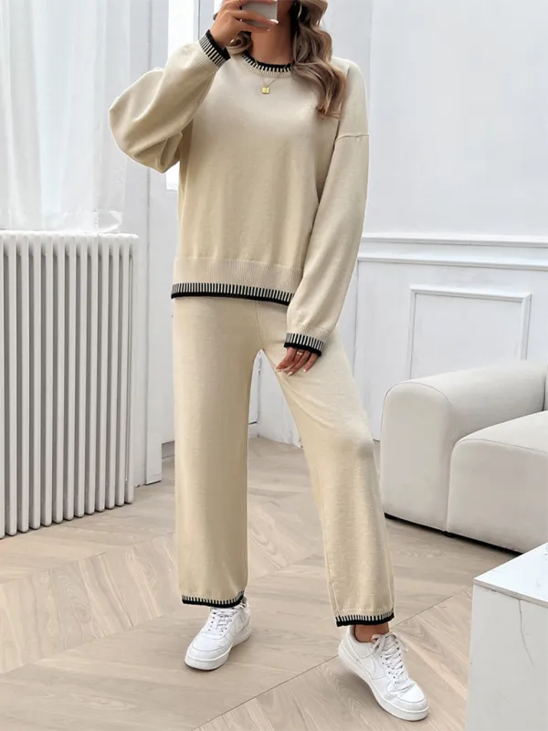 Relaxed Women Casual Knit Two-Piece Set - Casual Knit Set - LeStyleParfait