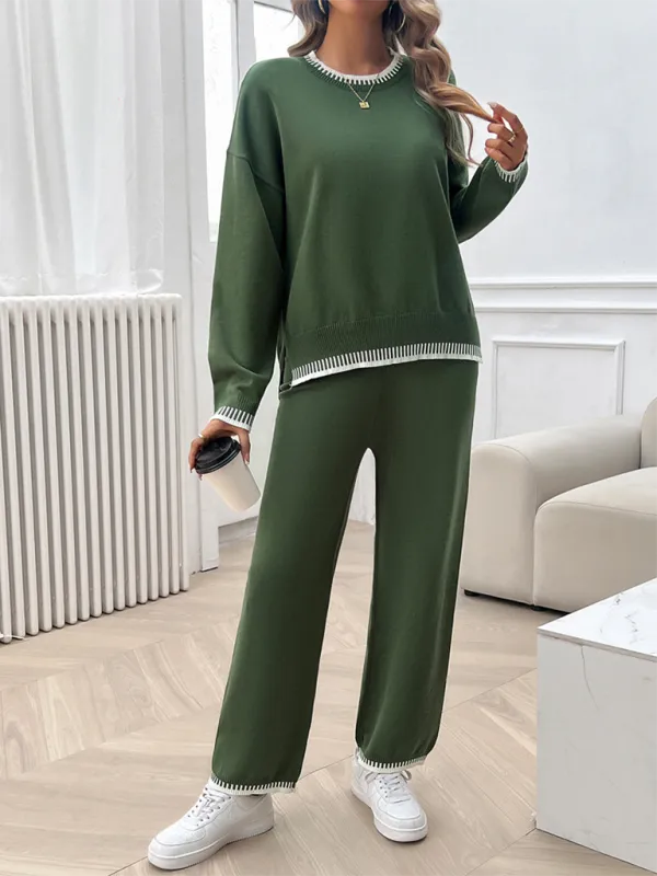 Relaxed Women Casual Knit Two-Piece Set - Casual Knit Set - LeStyleParfait