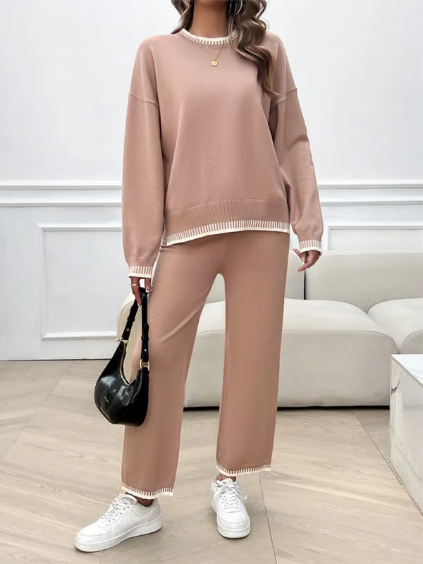Relaxed Women Casual Knit Two-Piece Set - Casual Knit Set - LeStyleParfait