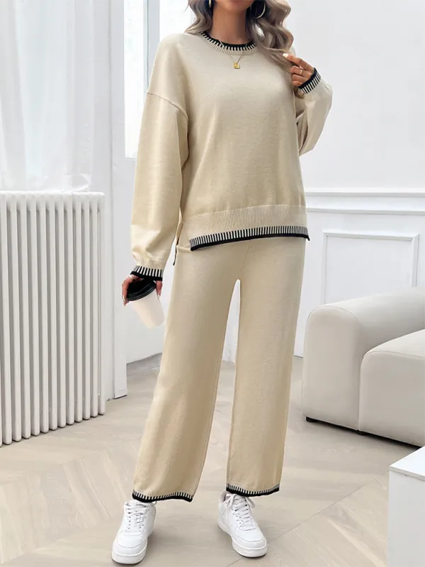 Relaxed Women Casual Knit Two-Piece Set - Casual Knit Set - LeStyleParfait
